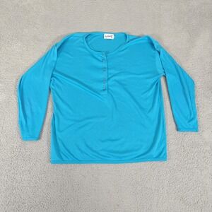 EnChante Shirt Womens Large Henley Long Sleeve Button Up Made in USA Lightweight